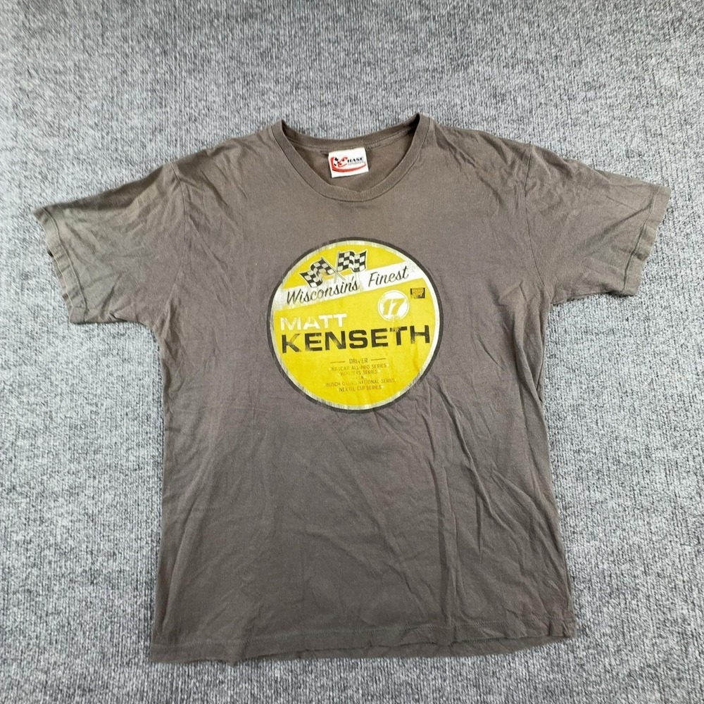 Vintage Chase Authentics Shirt Mens Medium Brown Matt Kenseth NASCAR Graphic Tee
